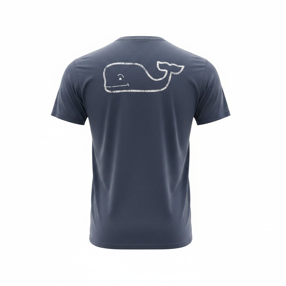 Vineyard Vines Mens M Navy Blue Whale Graphic Pocket T-Shirt Preppy Classic
